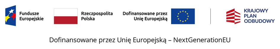 Logo Fundusze Europejskie dla Dolnego Śląska, Rzeczpospolita Polska, Dofinansowane przez Unię Europejską, Krajowy Plan Odbudowy
